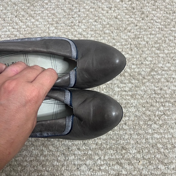 Bobbi Blu grey 1940s inspired blue bow wedges 7 Anthropologie heels - Picture 2 of 10